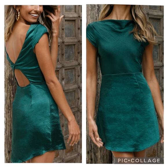 Hello Molly Green Positions Satin Dress Size Medium - Picture 1 of 8